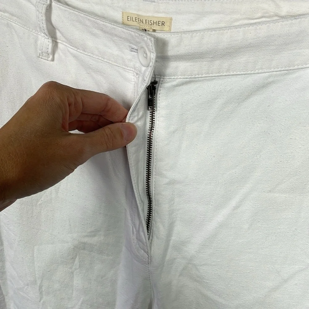 New Eileen Fisher Cotton Hemp Stretch Tapered Pant White Ankle Sz 12